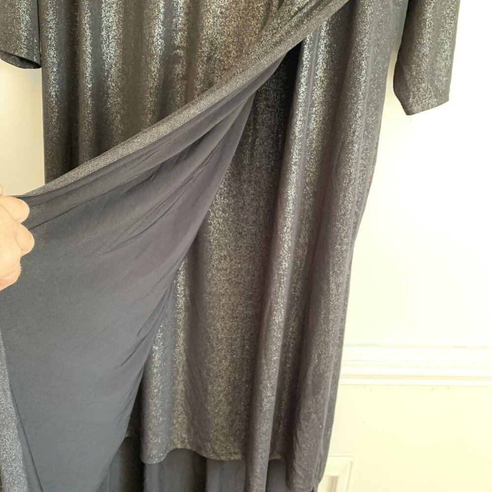 Catherines Asymmetrical Black Metallic Dress Size 3X Holiday 3/4 Sleeve Cocktail - Picture 6 of 9